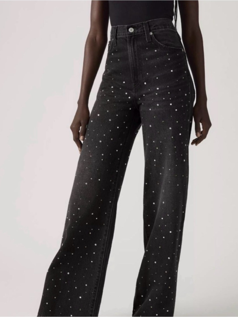 Levi High-Rise Black Wide-Leg Jeans with Stud Detail
